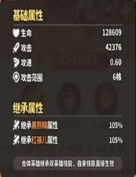 属性面板展示，详细列出生命、攻击、攻速、攻击范围等数值