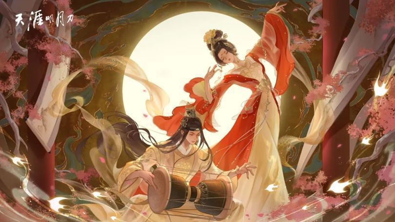 角色身穿【心王·长生殿】主题外观，在星空下翩翩起舞，裙摆飘逸，光影绚丽，展现极致国风美学