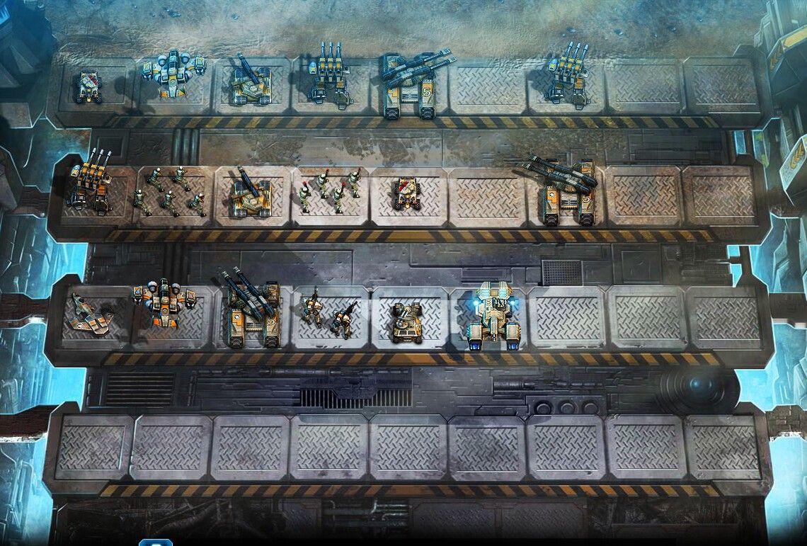 GDI基地建设界面，显示资源采集、兵营与防御塔布局，整体风格硬朗科技感十足