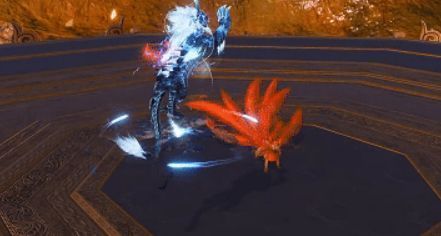 狴犴施展回锋审判技能，空中翻转甩尾，多枚狴犴令同时刺向敌人