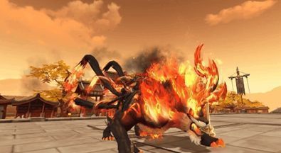 《天下》手游【炽野炬火】冰雪形态展示，通体雪白，双角锋利，周身环绕寒气特效，眼神凌厉