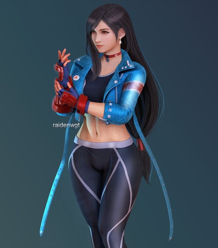 特写镜头下的蒂法面部表情细腻，眼神中透露出坚毅与温柔并存的情感