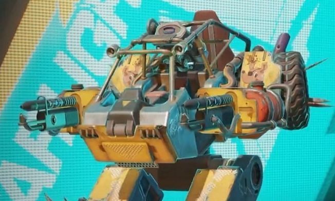 蜘蛛战车正面视角，两侧机械臂装备双持霰弹枪，枪口闪烁着待发的电光