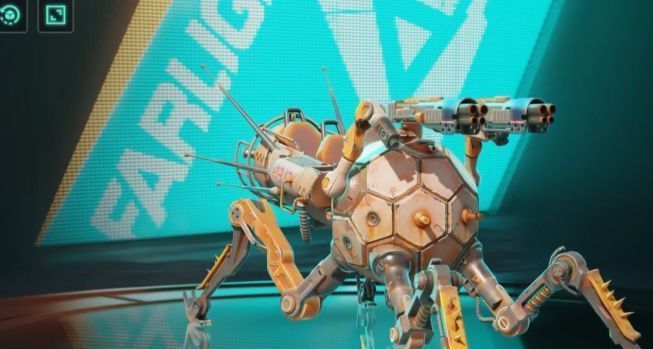 蜘蛛战车腾空跃起，驾驶员在最高点瞬间脱离，空中持枪准备射击