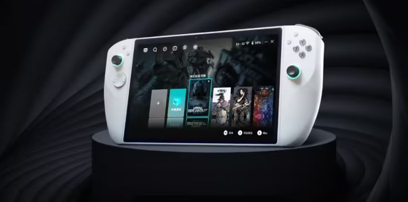 Sunday Dragon 3D One裸眼3D掌机正面展示，设备采用平板形态，配备对称式分体手柄，屏幕呈现立体视觉效果