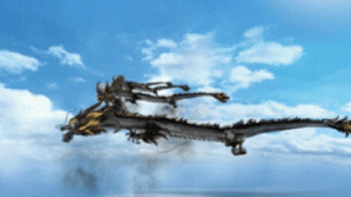 王嘉尔与虚拟龙影融合，身体化为流动墨迹，最终凝成完整龙神形态