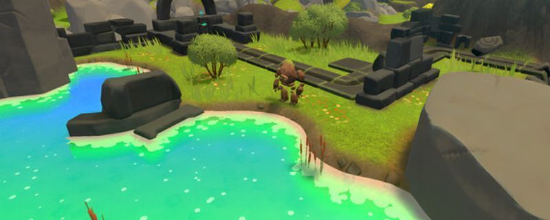 《Unpetrified：Echoes of Nature》游戏主视觉图，展现神秘森林中的古老遗迹与光影交错的自然氛围