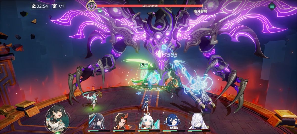 战斗界面展示多个角色站位与技能特效，前排盾卫抵挡攻击，后排法师释放范围爆炸技能