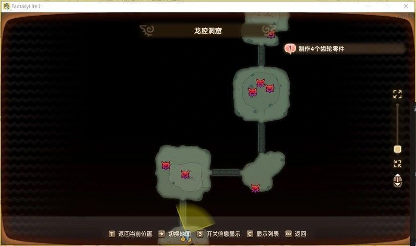 洞窟内部全景展示，可见多个金矿床与宝箱怪分布密集，资源极其丰富