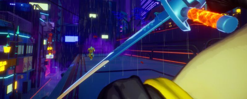 《东京地下杀手》主视觉图，主角手持发光武士刀站立于霓虹都市雨夜中，背景充满赛博朋克风格建筑