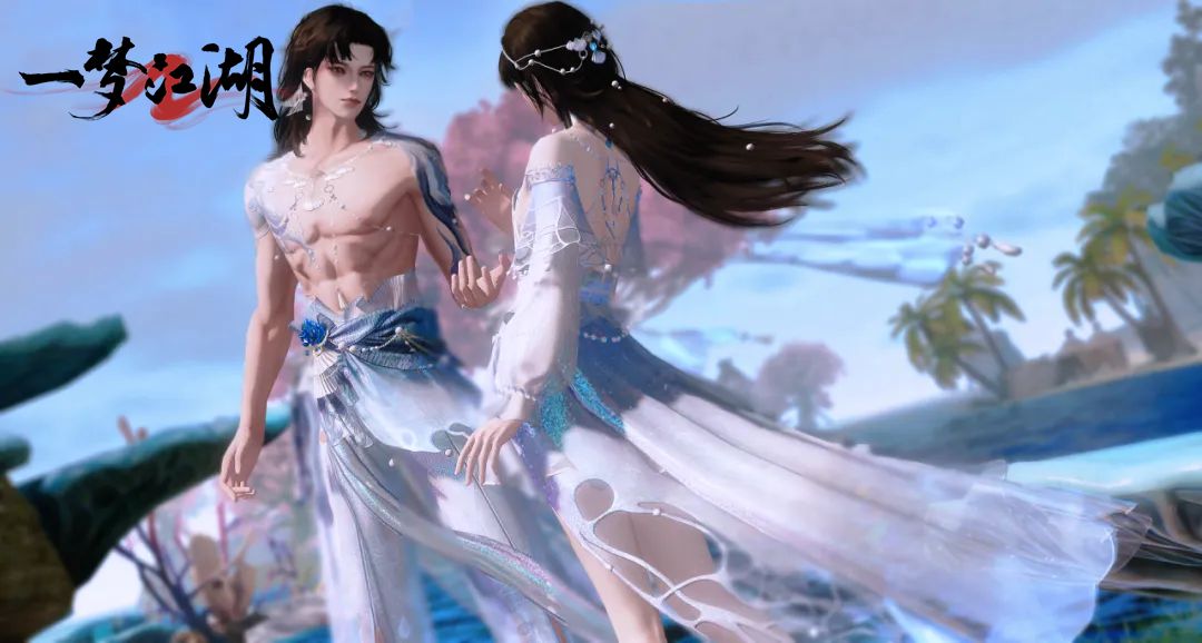 沧浪浮歌夜景展示，服饰散发微光，宛如月照海面