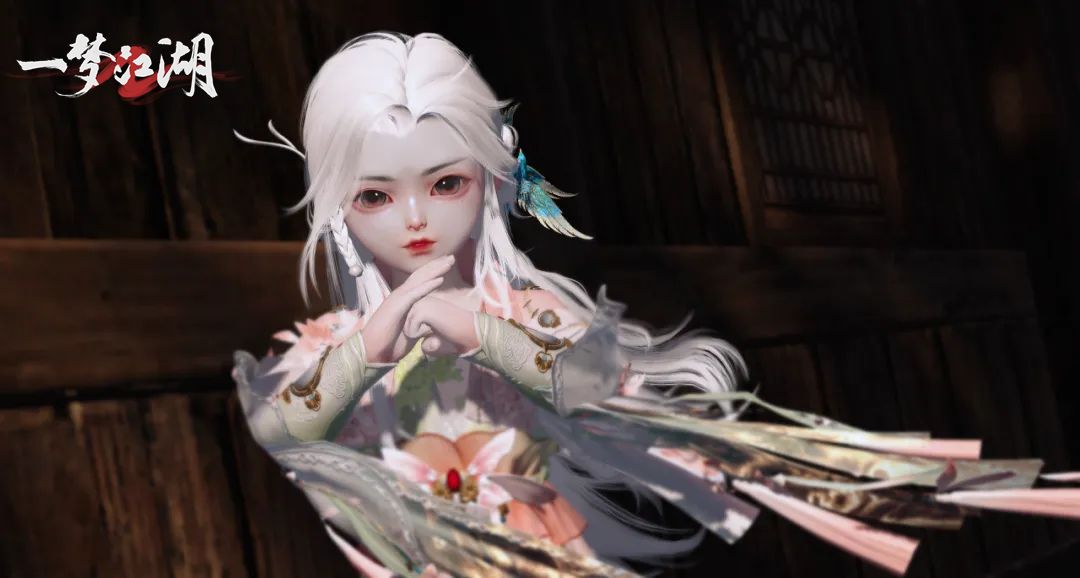 男款关雎冠背面图，长发垂落，银簪细节精致