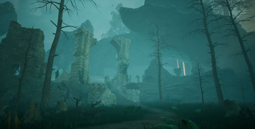 玩家骑乘飞行生物穿越峡谷的场景，展现广阔地形与无缝加载效果