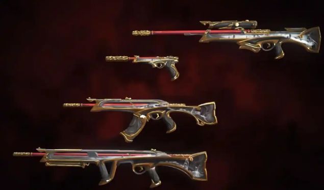 《无畏契约：源能行动》游戏商城界面展示，多个枪皮图标排列整齐，价格标注清晰