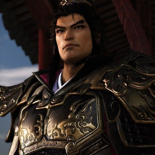 《真三国无双：起源》中吕布的官方角色立绘，身披重甲手持方天画戟，眼神凌厉充满战意，背景为战火纷飞的战场