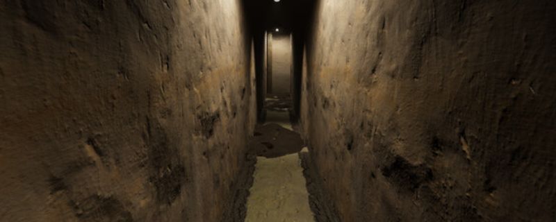 《第十五监狱》游戏内场景截图，昏暗的监狱走廊中灯光闪烁，墙壁斑驳，充满恐怖氛围