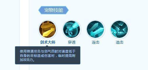 技能图标展示：剑术大师，技能描述为提升攻击力与命中