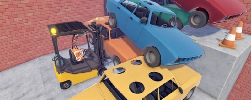 《极限叉车3》游戏主界面展示，画面中叉车停放在仓库内，背景为整齐的货柜，整体风格写实