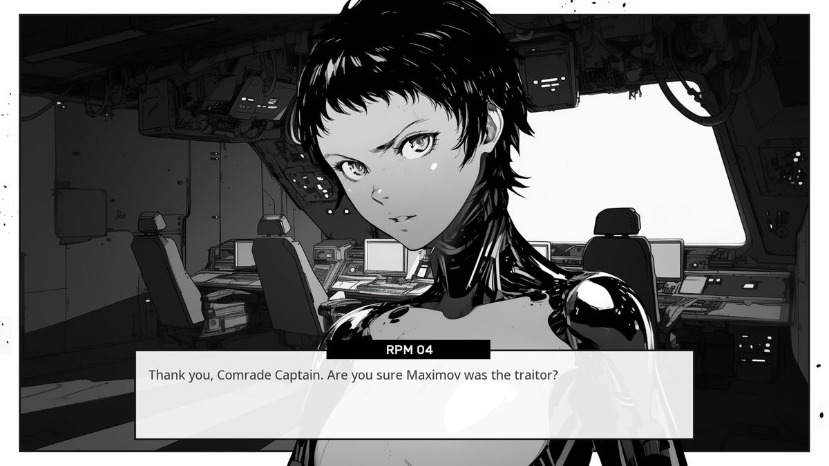 游戏角色设定图，一名神情紧张的女科学家手持手电筒，站在布满藤蔓的舱壁前