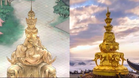 《墨剑江湖》游戏内场景截图，展示数字化还原的峨眉山金顶与云海奇观