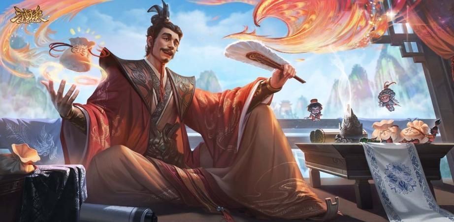 「谋庞统」麻柳刺绣主题皮肤展示，服饰上布满精致手工刺绣图案，色彩古雅，细节丰富