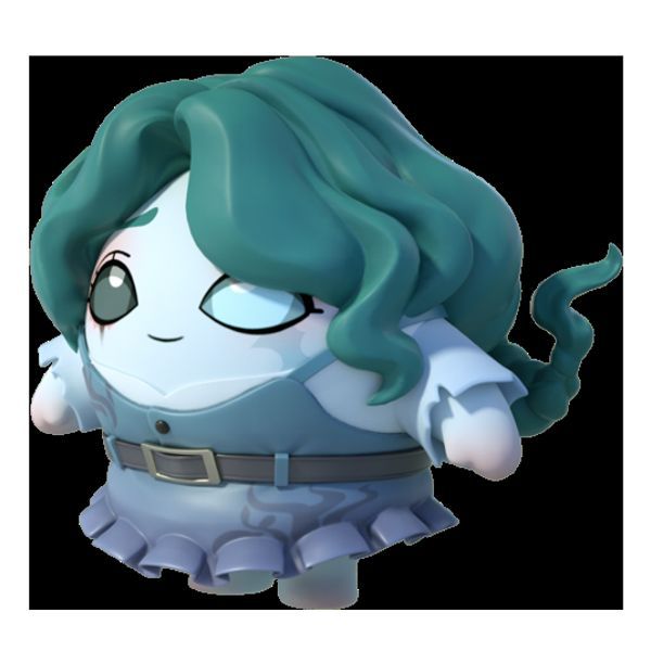 渔女角色立绘，黑发飘散身穿破旧衬衣，立于幽暗湖底，周围水草摇曳