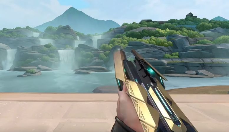 獠犬‘异星霸主’皮肤实机展示，黑红枪身细节清晰，红光纹路在黑暗中闪耀