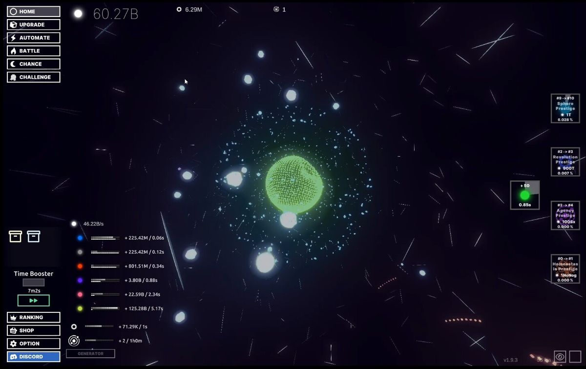 玩家界面特写，显示资源增长进度条与即将解锁的新球体预览图