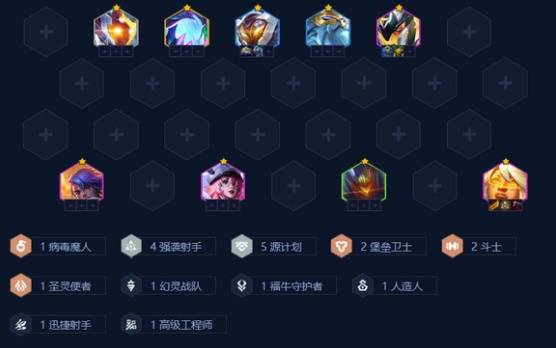 金铲铲之战强袭泽丽完整阵容站位图，前排为猪妹、铁男与扎克，后排泽丽与霞站角落输出