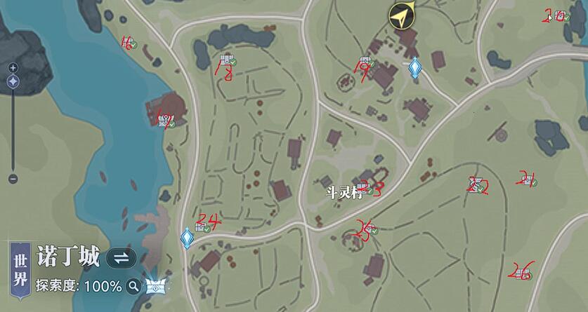 圣魂村手绘风格地图，清晰标注T字路线走向与各隐藏点位，包括渔船、枯井和风车磨坊