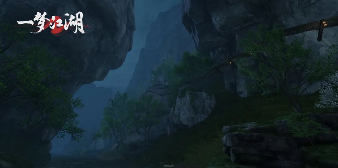 往彼之界笼罩在灰雾中，石碑林立，一道石桥通向未知的黑暗深处