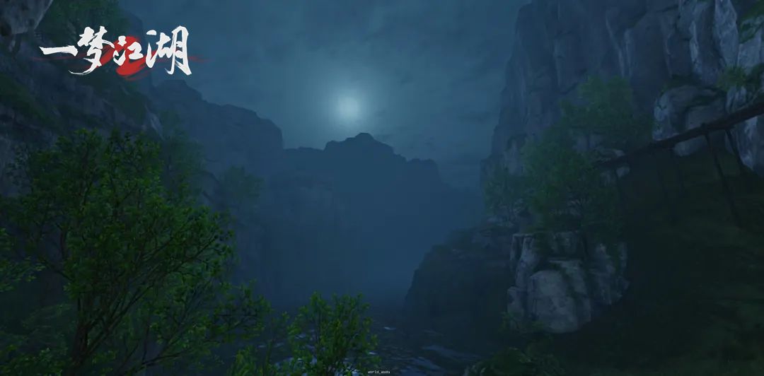 绝壁廊紧贴陡峭岩壁，狭窄小道上一名渡者正引领尸身前行，脚下是万丈深渊