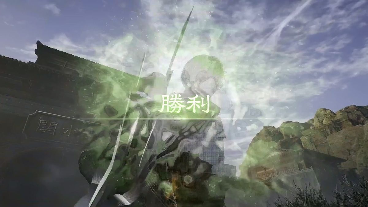 吕布骑赤兔马登场，气势逼人，背景雷电交加