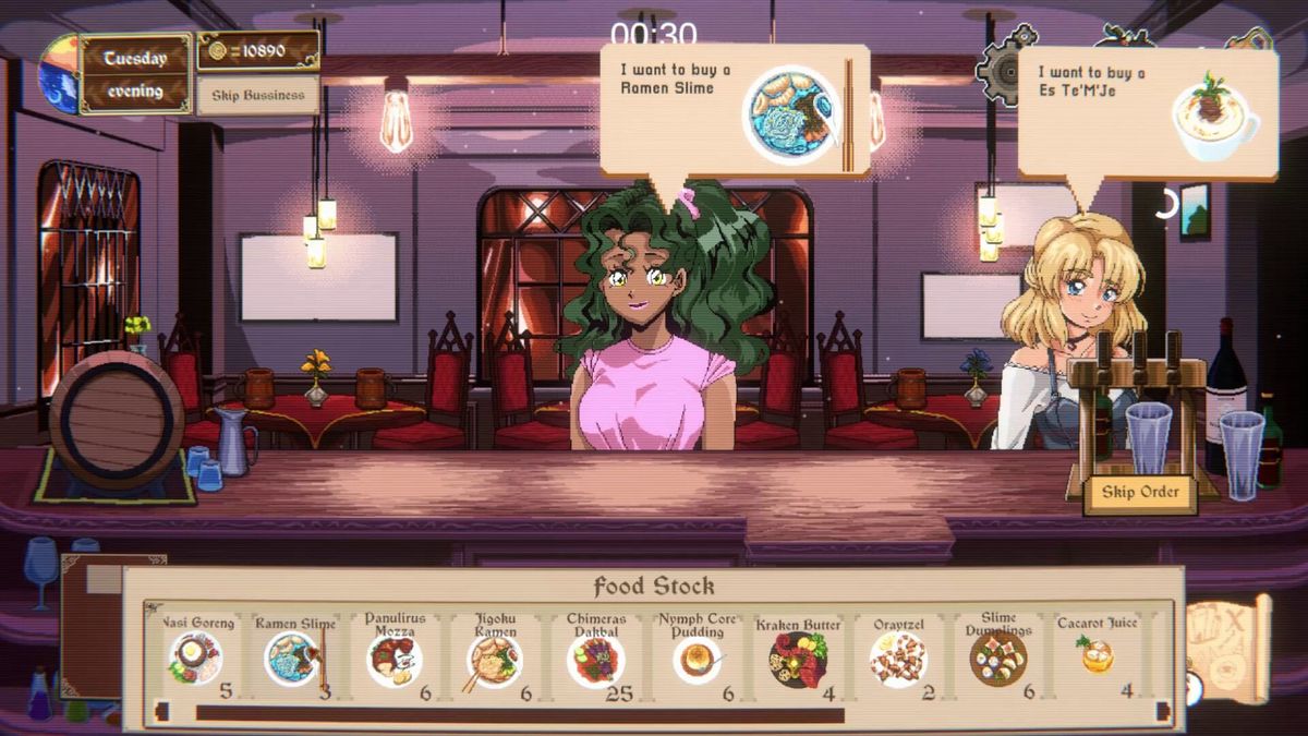 两名角色在森林中遭遇怪物，战斗界面采用半即时制，充满紧张感