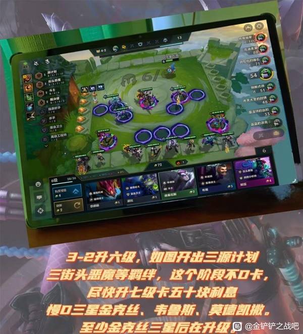 六级过渡阵容，已凑出三源计划与三街头恶魔，金克丝尚未上场，由薇恩继续打工