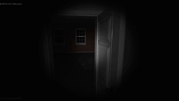 监控画面视角，多个屏幕显示不同办公室房间，红点标记活动区域，中央屏幕显示一名黑影缓缓走过走廊