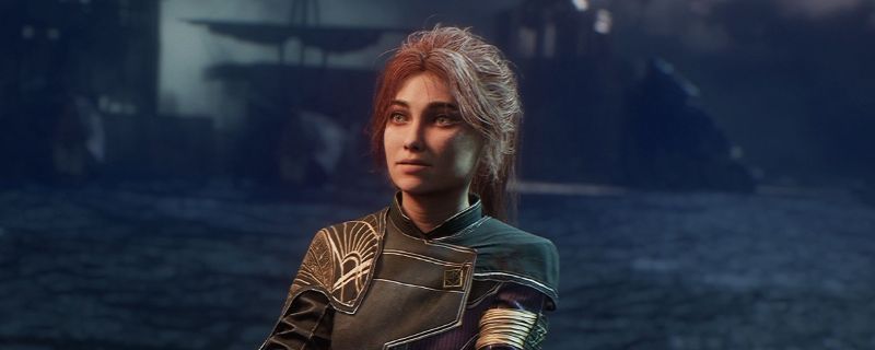 玛埃尔角色立绘展示，身穿火焰纹饰战甲，手持光能武器，背景为燃烧的战场场景