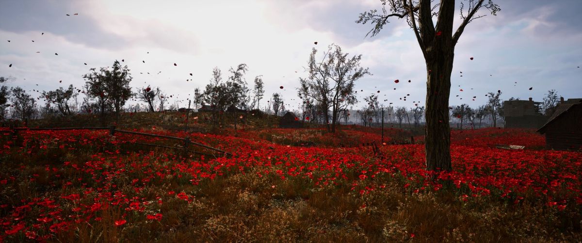 主角在地下实验室探索，墙壁布满霉斑，灯光忽明忽暗
