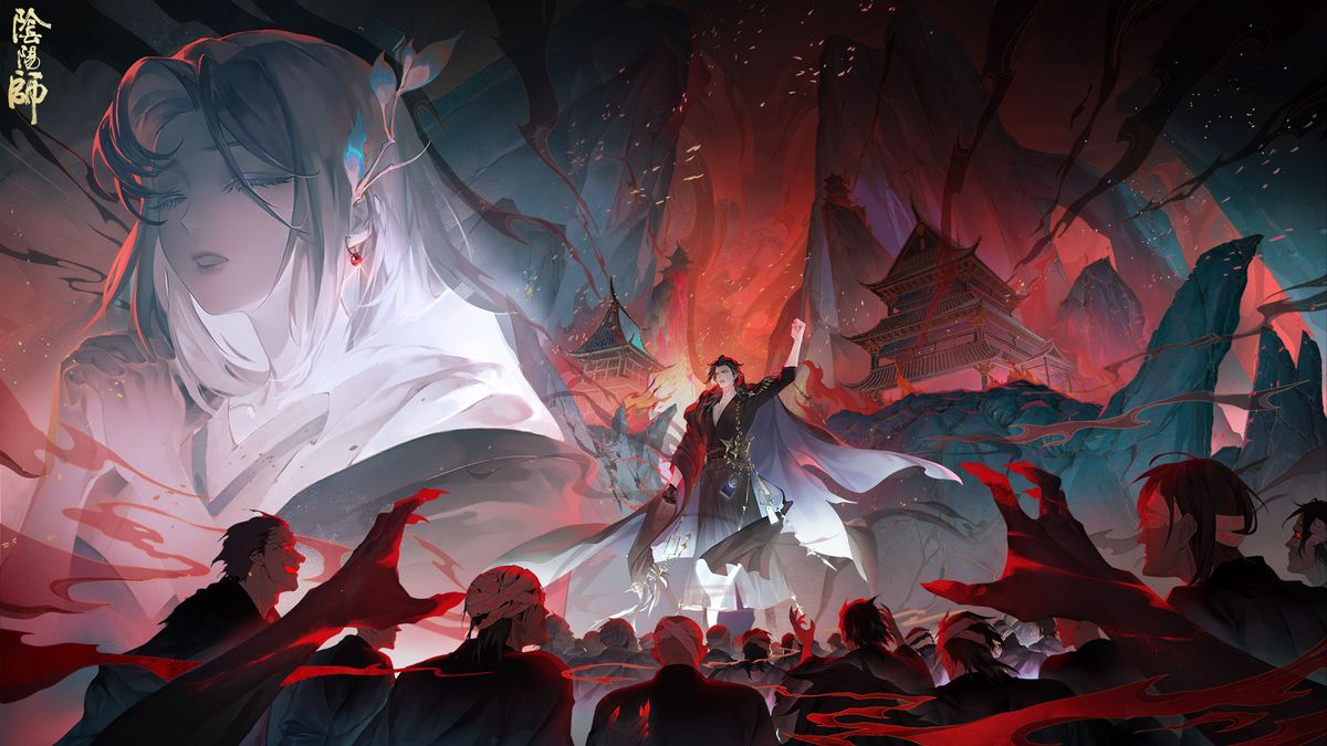 第二张绘卷，描绘火焰焚烧下的古老神社与破碎符咒