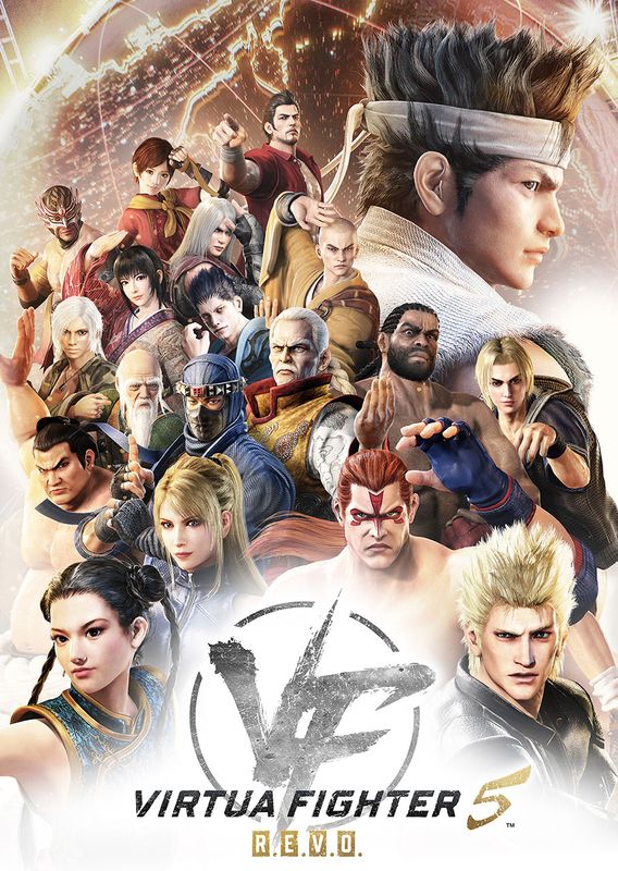 《Virtua Fighter 5 R.E.V.O.》游戏封面图，角色姿态霸气，背景充满科技感格斗舞台