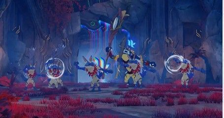 玩家角色在洞穴中与大量哥布林战斗，屏幕上方显示积分进度条，已接近触发首领战的阈值