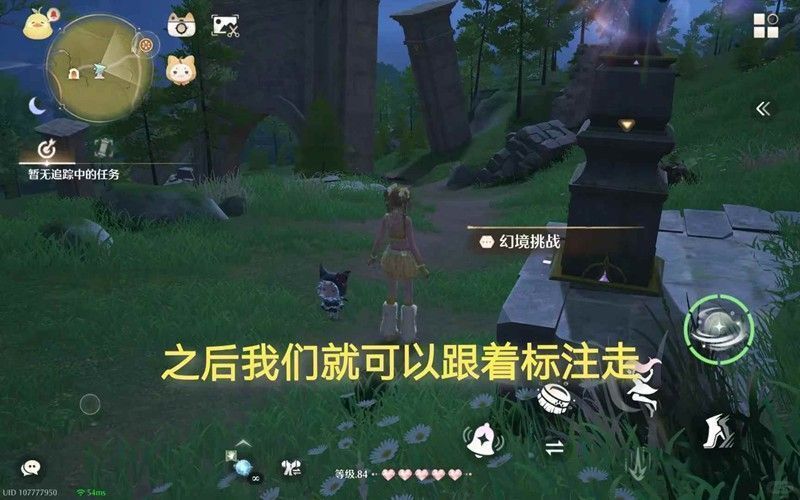 女妖战斗场景位置示意图，树下有发光点，周围有战斗特效痕迹