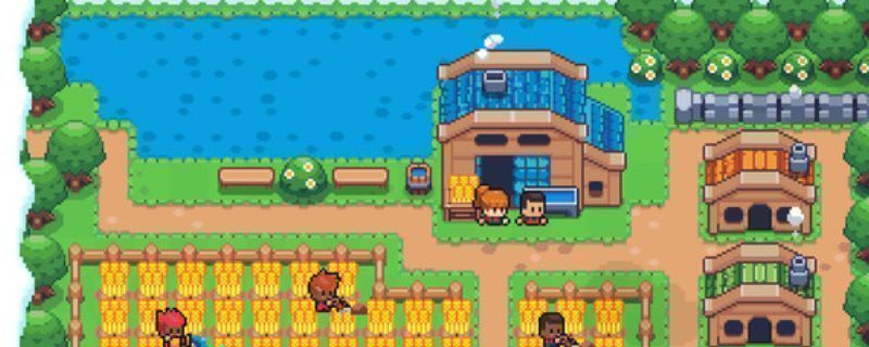 《麦穗镇物语：放置好时光》游戏主界面展示，一个迷你小镇静静坐落于Windows桌面右下角，房屋、农田与小路错落有致，充满童话氛围