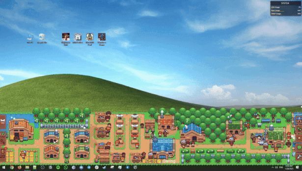 玩家正在升级木材工坊，烟囱冒出袅袅白烟，运输马车排队等候装货，展现产业扩张的繁忙景象