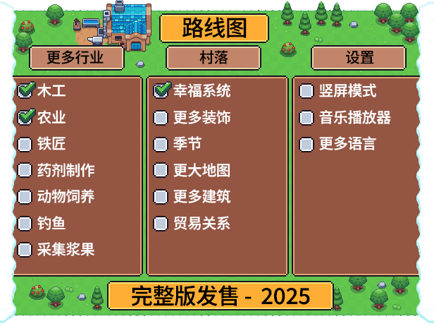 开发团队预告图，展示未来可能加入的学校、医院、剧院等公共设施概念设计