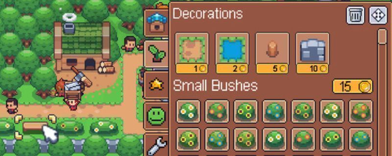 《麦穗镇物语：放置好时光》游戏主界面展示，一个位于电脑桌面角落的微缩小镇，房屋与树木精致小巧，整体风格温馨治愈