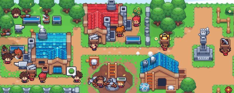 《麦穗镇物语：放置好时光》游戏画面展示，一座小巧精致的田园小镇坐落在电脑桌面边缘，房屋错落有致，绿树环绕，充满治愈感