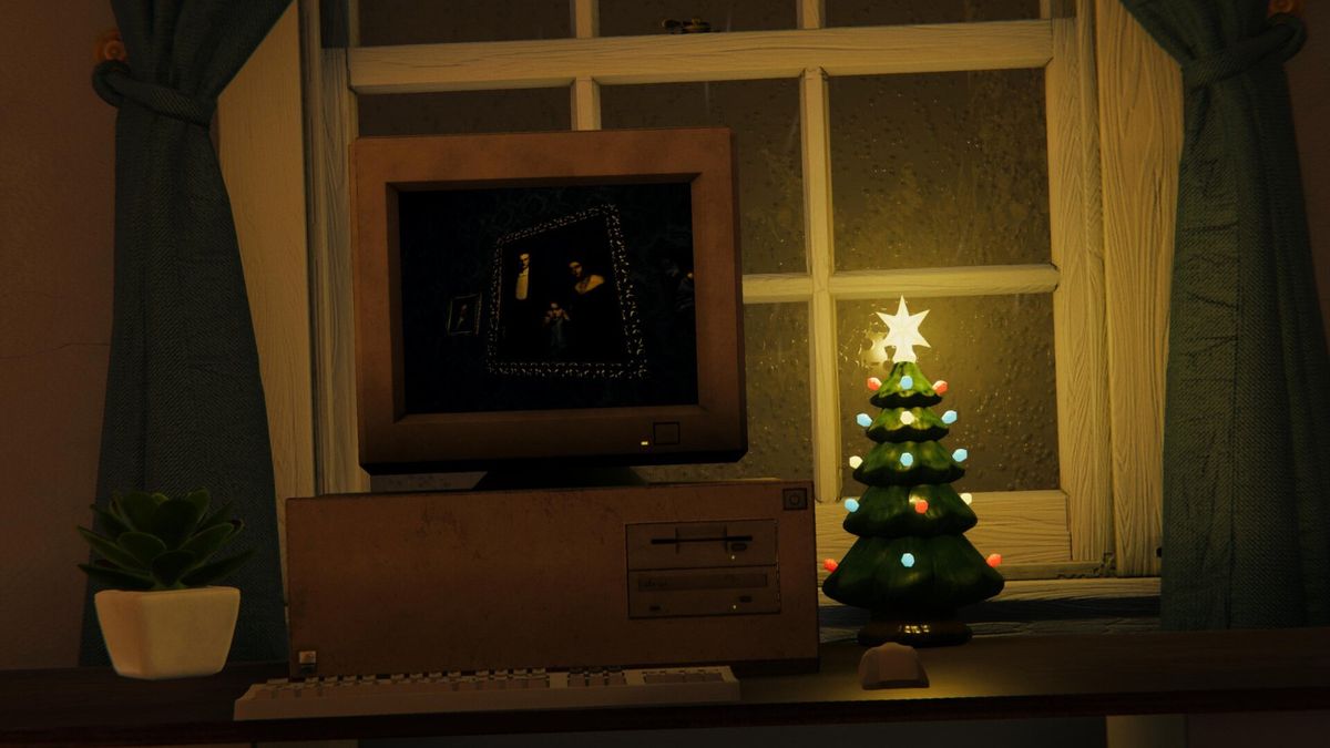 对比画面：左侧为像素风游戏内的幽闭房间，右侧为现实世界中玩家坐在电脑前神情惊恐