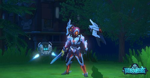 神迹使徒机甲全身展示，黑白机械战甲搭配展开的羽翼，充满未来科技感与神圣气质