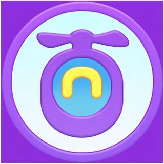 游戏宣传插画，蛋仔们手拉手站在岛屿高处，背景是绚丽的晚霞与漂浮的消除方块